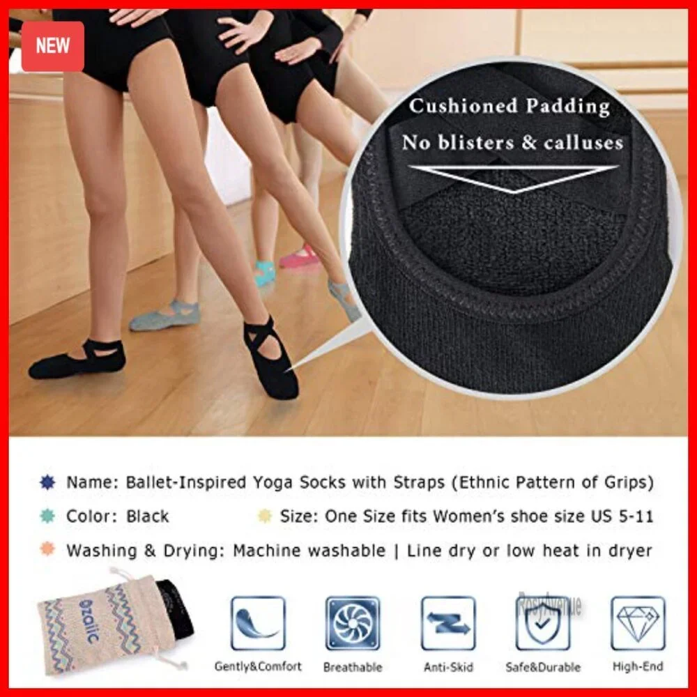 Non-Slip Pilates Socks with Silicone Grips for Yoga Barre Dance Workout